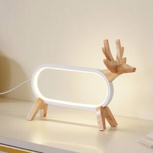 Stolná LED lampa Lindby Hirvi, biela, drevo, 31 cm, CCT, stmievateľná