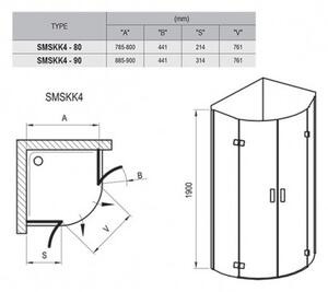 Ravak SmartLine sprchovací kút SMSKK4-90, 90x90x190cm, 2-krídlové dvere, chróm/číre sklo 3S277A00Y1