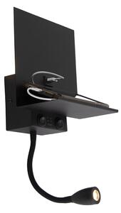 Inteligentné nástenné svietidlo čierne s USB a ohybným ramenom vrátane WiFi G9 - Flero
