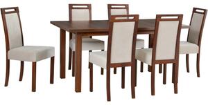 MEBLINE Stôl MODENA 2 XL wotan laminát / biely + stoličky ROMA 5 (6 ks) biele / 29B