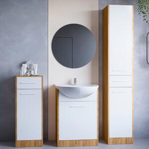 MEBLINE Kúpeľňový nábytok so zrkadlom SLIDO MINI dub artisan / biely laminát
