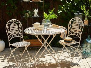 Sada 2 záhradných stoličiek z bieleho železa skladacie kovové vonkajšia UV odolnosť francúzsky, romantický, retro štýl