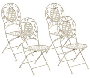 Sada 4 záhradných stoličiek z bieleho železa skladacie abstraktný kovový vonkajšia UV odolnosť francúzsky, romantický, retro štýl