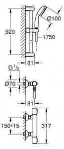Grohe Precision Flow sprchový set s termostatom na stenu, s tyčou 920 mm, chróm 34842000