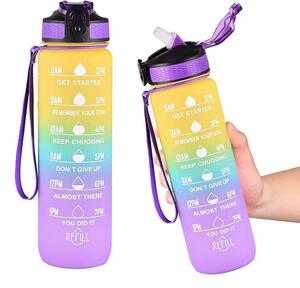 Motivačná fľaša na vodu s citátmi a časovou osou (1000 ml) - žltá/modrá/fialová