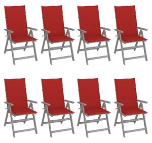 Záhradné sklápacie stoličky+podložky 8 ks, sivé, akáciové drevo