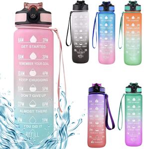 Motivačná fľaša na vodu s citátmi a časovou osou (1000 ml) - svetloružová/svetlomodrá