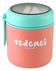 Tedemei nádoba na potraviny odolná voči vyliatiu so skladacou lyžičkou 530 ml - ružová/zelená