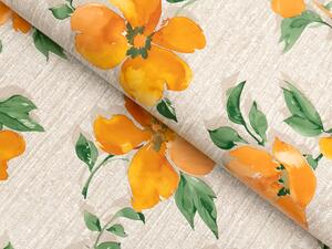 PVC obrus Oranžové kvety na sivobéžovom PV-100 - metráž š. 140 cm