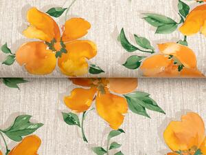 PVC obrus Oranžové kvety na sivobéžovom PV-100 - metráž š. 140 cm