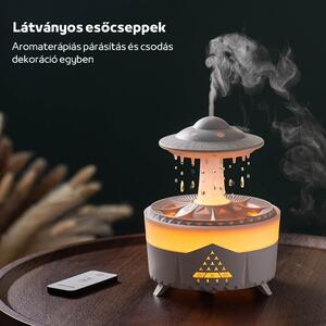Farebný aromaterapeutický difuzér Raindrop s farebnými svetlami, kvapkami vody, diaľkovým ovládaním a časovačom - biely