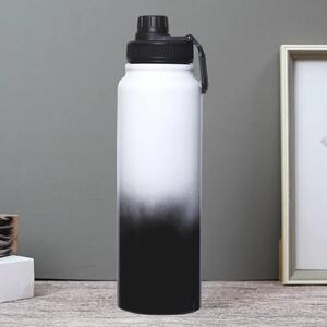 Termoska z nehrdzavejúcej ocele s nepriepustným uzáverom na studené a horúce nápoje - 950 ml - čierno-biely prechod