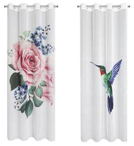 Dekorstudio Set dvoch dekoračných etamínových závesov LIA s motívom ruží a pôvabného kolibríka