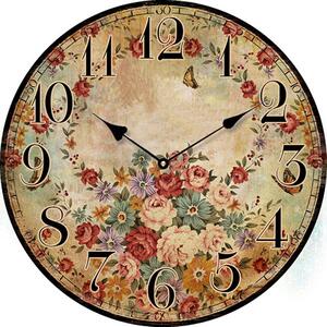 Isabelle Rose Drevené nástenné hodiny s motívom vintage kvetín 29 cm