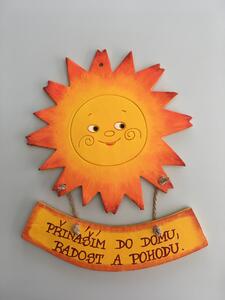 Sluníčko s cedulkou kulaté Keramika Andreas Nápis: Všude dobře, doma nejlíp