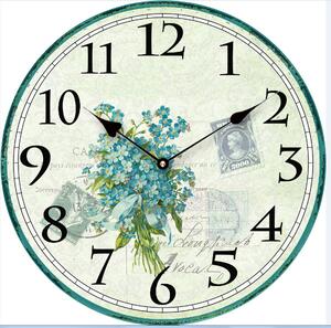 Isabelle Rose Drevené retro hodiny s kyticou kvetov 29 cm