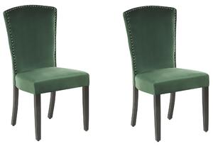 Sada 2 zelených zamatových stoličiek so striebornými nitmi s vysokým operadlom do jedálne retro štýl
