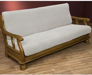 Super strečové poťahy GLAMOUR smotanová dvojkreslo s drevenými rúčkami (š. 140 - 170 cm)