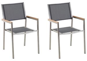 Sada 2 záhradných jedálenských stoličiek Sivo-strieborné textilné sedadlo z nehrdzavejúcej ocele, stohovateľné vonkajšia odolnosť