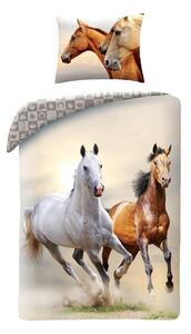 Súprava posteľnej bielizne Kone - motív belák a hnedák - 100% bavlna - 70 x 90 cm + 140 x 200 cm