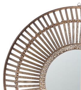 Nástenné zrkadlo kruhové svetlé drevo 60 cm ručne vyrábaný rám biely geometrický vzor Boho rustikálny