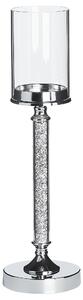 Svietnik strieborný kovový podstavec so skleneným tienidlom 48 cm elegantná dizajnová dekorácia glamour štýl