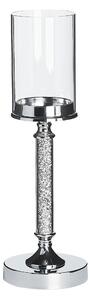Svietnik strieborný kovový podstavec so skleneným tienidlom 41 cm elegantná dizajnová dekorácia glamour štýl