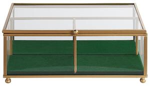 Šperkovnica zlatá sklenená priehľadná dekoratívny úložný box organizér s priehradkami 21 x 17 x 8 cm moderný glam štýl