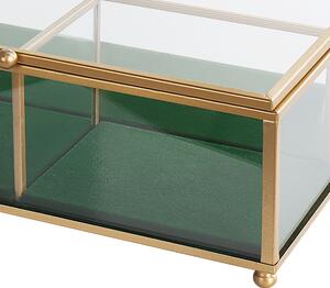 Šperkovnica zlatá sklenená priehľadná dekoratívny úložný box organizér s priehradkami 21 x 17 x 8 cm moderný glam štýl