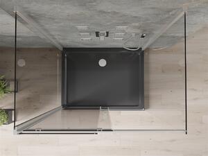 Mexen Omega, 3-stenový sprchovací kút s posuvnými dverami 110 (dvere) x 80 (stena) x 190 cm, 8mm číre sklo, chrómový profil + čierna sprchová vanička SLIM, 825-110-080-01-00-3S-4070
