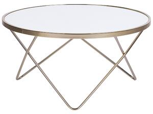 Konferenčný stolík biely doska z tvrdeného skla zlaté nohy okrúhly tvar