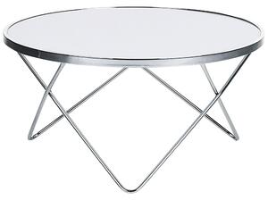 Konferenčný stolík Biele tvrdené sklo, strieborné kovové sponky, guľaté tvary