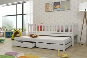 Detská posteľ s prístelkou a so zásuvkami ADINA - 80x160, biela
