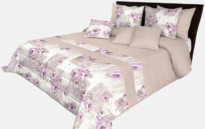 Béžový prešívaný prehoz na manželskú posteľ s kvetovaným motívom 220 x 240 cm