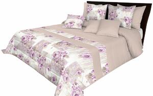 Béžový prešívaný prehoz na manželskú posteľ s kvetovaným motívom 260 x 240 cm
