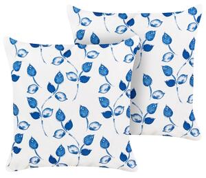 Sada 2 záhradných vankúšov biela a modrá polyester 45 x 45 cm vzor listov moderný dizajn dekoračný vankúš