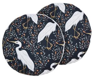 Sada 2 záhradných vankúšov čierna polyester ⌀ 40 cm okrúhla motív vtákov moderný štýl vonkajšie dekorácie vodoodolné