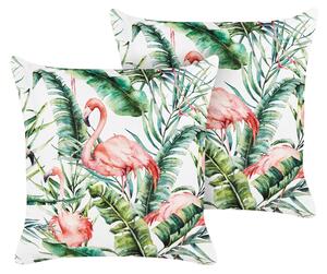 Sada 2 vonkajších vankúšov viacfarebná polyester 45 x 45 cm štvorcová vzor plameniaka záhrada terasa