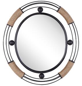 Nástenné zrkadlo svetlé drevo okrúhle 60 cm solídny drevený rám ručne vyrábaný geometický tvar rustikálny