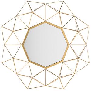 Nástenné zrkadlo zlatá železo sklo maľovaný povrch osemuholníkový tvar dekoratívny geometrický rám moderný glamour štýl doplnky