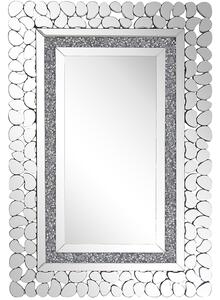 Nástenné zrkadlo strieborná MDF sklo 60 x 90 cm obdĺžnikový tvar lesklý povrch ozdobný rám moderný glamour štýl obývačka spálňa