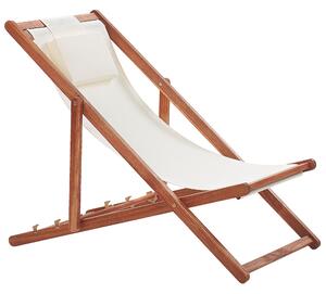 Záhradné lehátko béžové skladacie plážová stolička z tmavého dreveného rámu