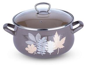 Smaltovaný hrniec so sklenenou pokrievkou METALAC Lístky 6,5 l