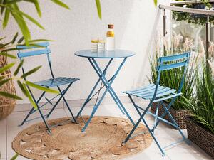 Balkónový nábytok set tyrkysové kovové dvojité stoličky a skladací stôl záhradný nábytok