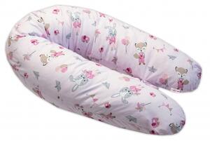 Baby Nellys Dojčiace bavlněný vankúš - relaxačná poduška, Líška a zajac, ružový