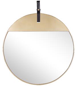Nástenné zrkadlo zlaté ø 60 cm železo / syntetická koža so závesným popruhom guľaté retro moderná predsieň obývacia izba spálňa