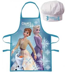 Detská / dievčenská zástera s kuchárskou čiapkou Ľadové kráľovstvo 2 - Frozen 2 - motív Anna a Elsa s Olafom - pre deti 3 - 8 ro