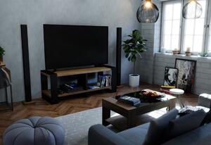 TV stolík RTV + LED, 120x45x40, biela/dub zlatý