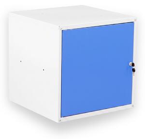 Šatníková skrinka s uzamykateľným boxom 450 x 450 x 450 mm, cylindrický zámok, modré dvere