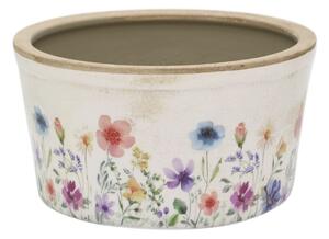 Béžový antik keramický obal kvetináč s kvetmi Fleurville - Ø 16*9,5 cm - Chic Antique